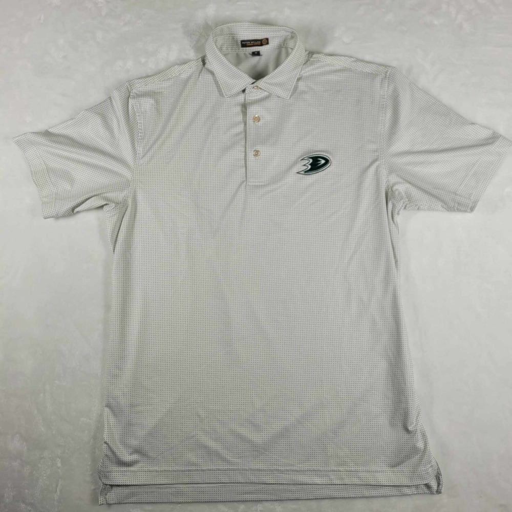 Peter Millar Summer Comfort Polo Shirt Mens Medium White Polka Dot Anaheim Ducks